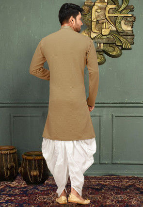 Plain Quilted Scuba Dhoti Kurta in Beige