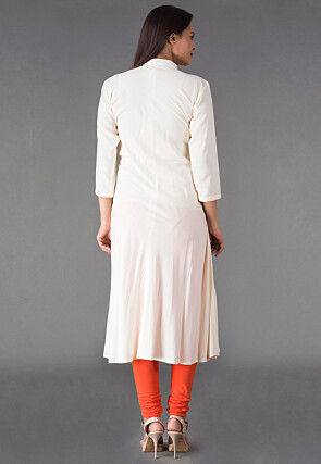 Plain Rayon Anarkali Suit in Off White