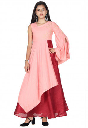 Plain Rayon Gown in Peach and Maroon