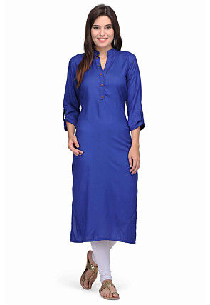 Plain Rayon Kurta in Blue