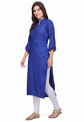 Plain Rayon Kurta in Blue