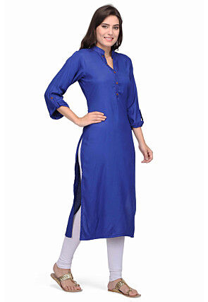 Plain Rayon Kurta in Blue