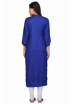 Plain Rayon Kurta in Blue