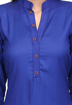 Plain Rayon Kurta in Blue