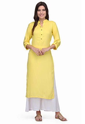 Plain Rayon Kurta in Yellow