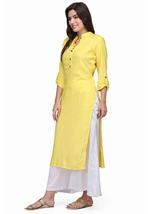 Plain Rayon Kurta in Yellow