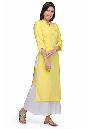Plain Rayon Kurta in Yellow