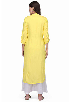 Plain Rayon Kurta in Yellow
