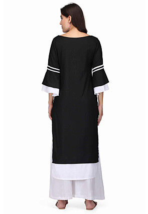 Plain Rayon Kurta Set in Black and White