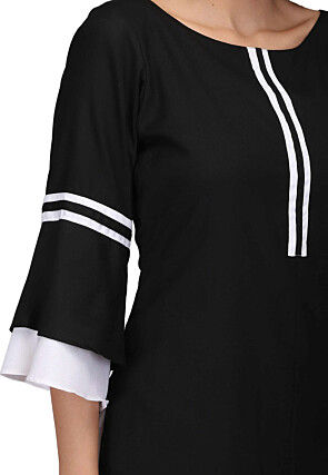 Plain Rayon Kurta Set in Black and White