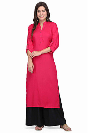 Plain Rayon Kurta Set in Pink