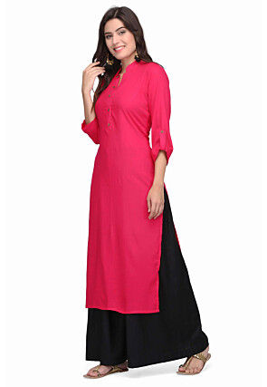 Plain Rayon Kurta Set in Pink