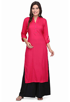 Plain Rayon Kurta Set in Pink