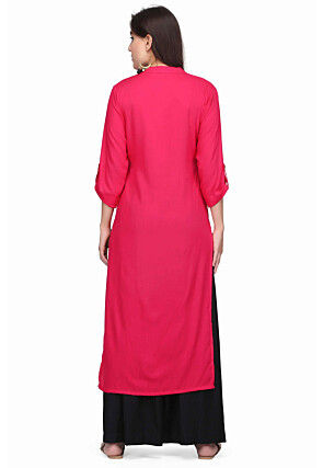 Plain Rayon Kurta Set in Pink