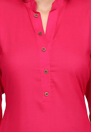 Plain Rayon Kurta Set in Pink