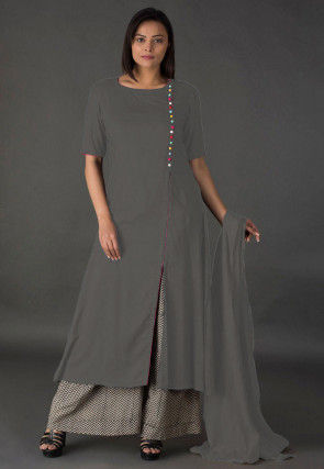 Plain Rayon Pakistani Suit in Grey