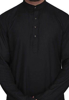 Plain Rayon Straight Kurta in Black