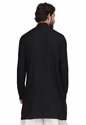 Plain Rayon Straight Kurta in Black