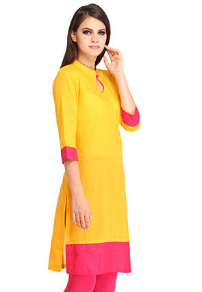 Plain Rayon Straight Kurta in Yellow