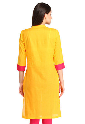 Plain Rayon Straight Kurta in Yellow