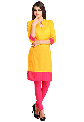 Plain Rayon Straight Kurta in Yellow