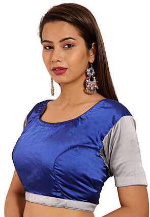 Plain Satin Blouse in Royal Blue and Grey