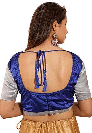 Plain Satin Blouse in Royal Blue and Grey