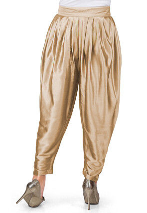 Plain Satin Dhoti Pant in Beige
