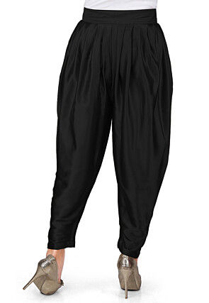 Plain Satin Dhoti Pant in Black