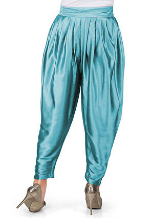 Plain Satin Dhoti Pant in Teal Blue