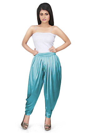 Plain Satin Dhoti Pant in Teal Blue