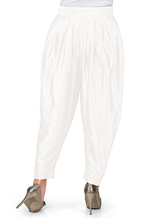 Plain Satin Dhoti Pant in White