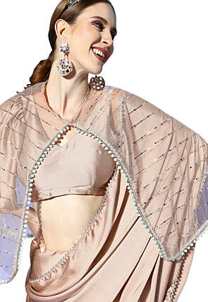 Plain Satin Saree in Peach