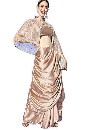 Plain Satin Saree in Peach