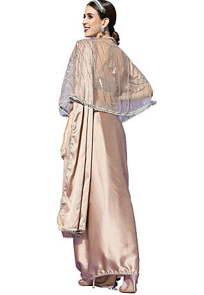 Plain Satin Saree in Peach