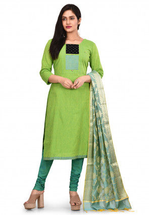Plain South Cotton Straight Suit in Light Green