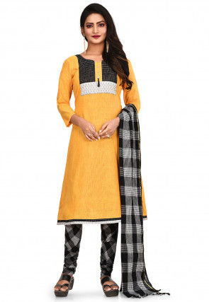 Plain South Cotton Straight Suit in Yellow