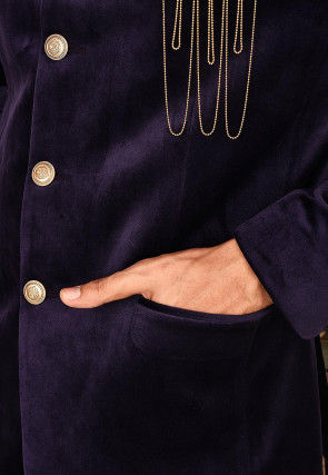 Plain Suede Coat N Pant in Indigo Blue