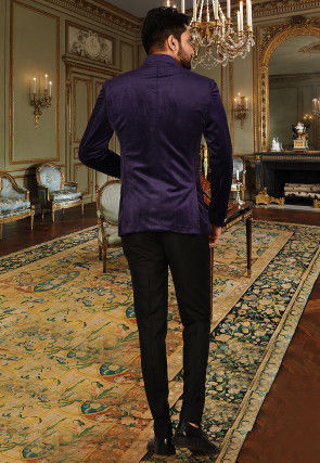 Plain Suede Coat N Pant in Indigo Blue