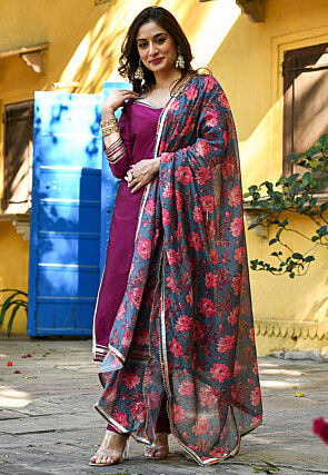 Plain Taffeta Silk Pakistani Suit in Violet