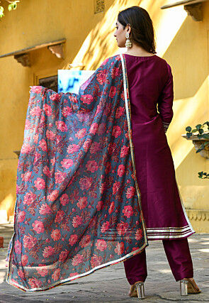 Plain Taffeta Silk Pakistani Suit in Violet