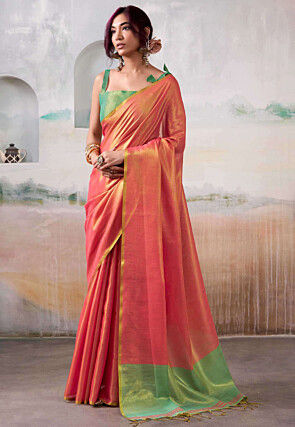 Woven Tissue Silk Saree in Pink