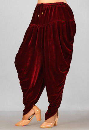 Plain Velvet Dhoti in Maroon