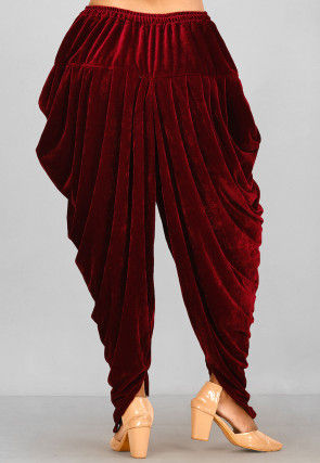 Plain Velvet Dhoti in Maroon