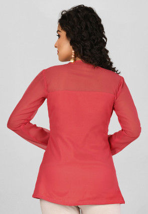 Plain Viscose Georgette Top in Coral Pink