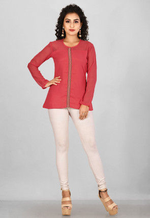 Plain Viscose Georgette Top in Coral Pink