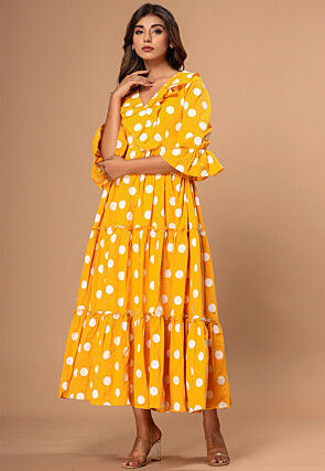 Polka Dot Cotton Tiered Dress in Yellow