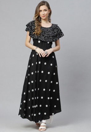 Polka Dotted Rayon Dress in Black
