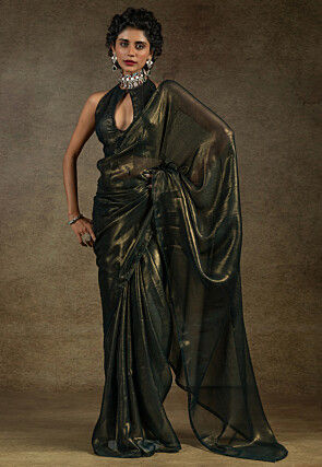 Pre Stitched Art Silk Saree in Black