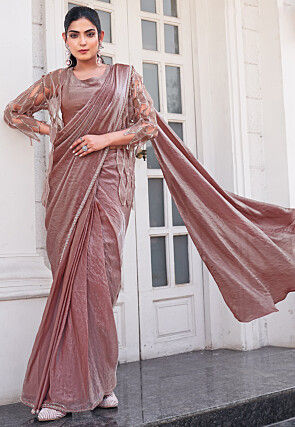 Pre Stitched Art Silk Saree in Old Rose